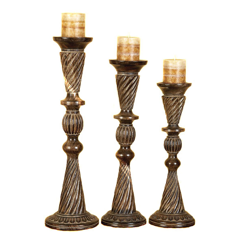EC World Imports 3 Piece Carved Wood Candle Holders Set & Reviews Wayfair
